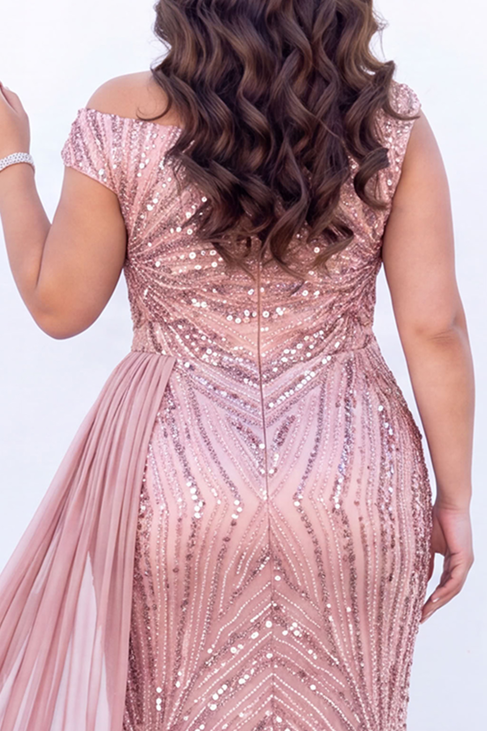 Burgundy Sequin Asymmetrical Plus Size Maxi Dress with Sash