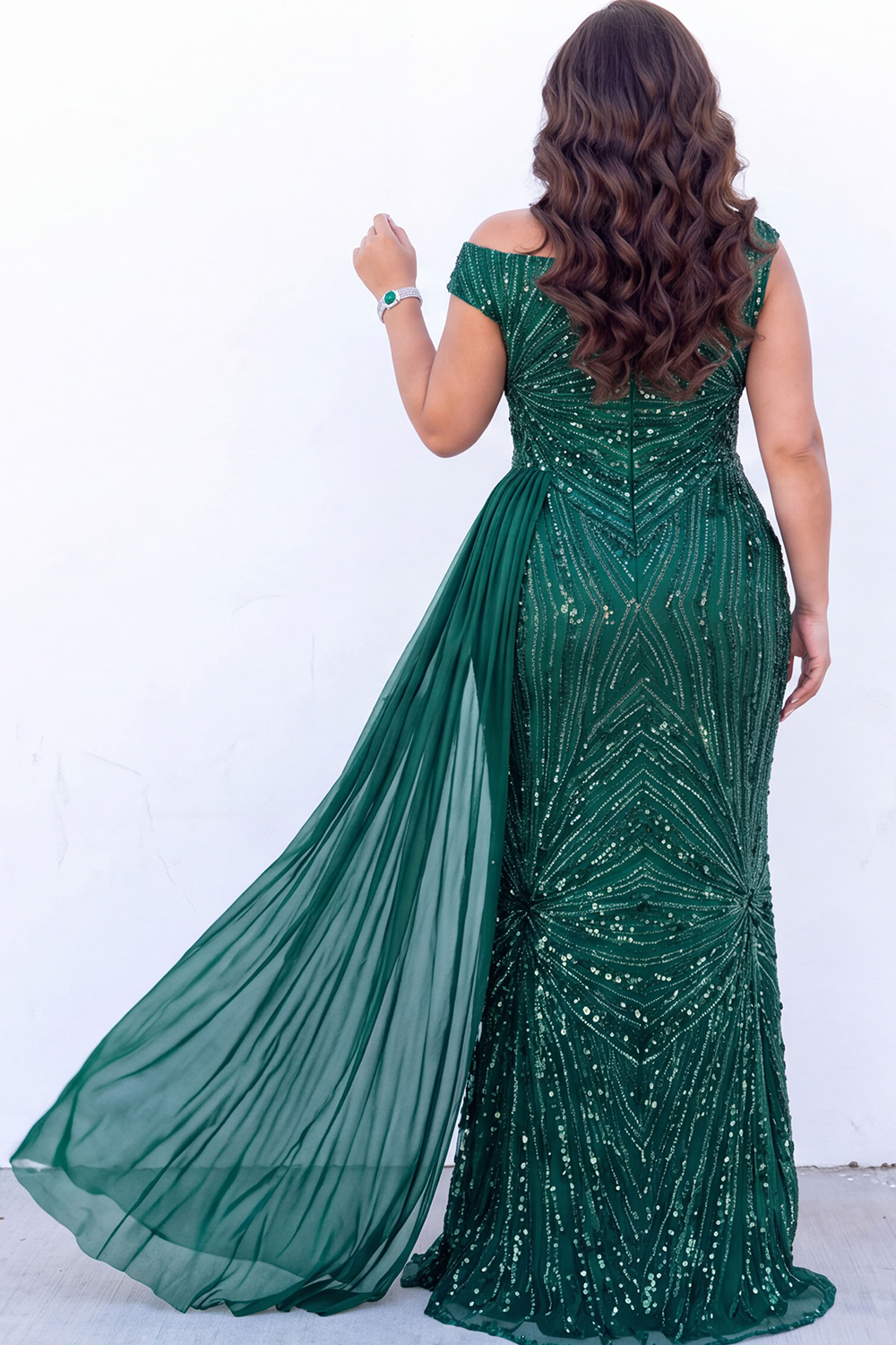 Burgundy Sequin Asymmetrical Plus Size Maxi Dress with Sash