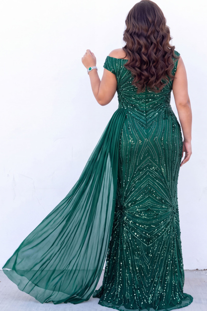 Burgundy Sequin Asymmetrical Plus Size Maxi Dress with Sash