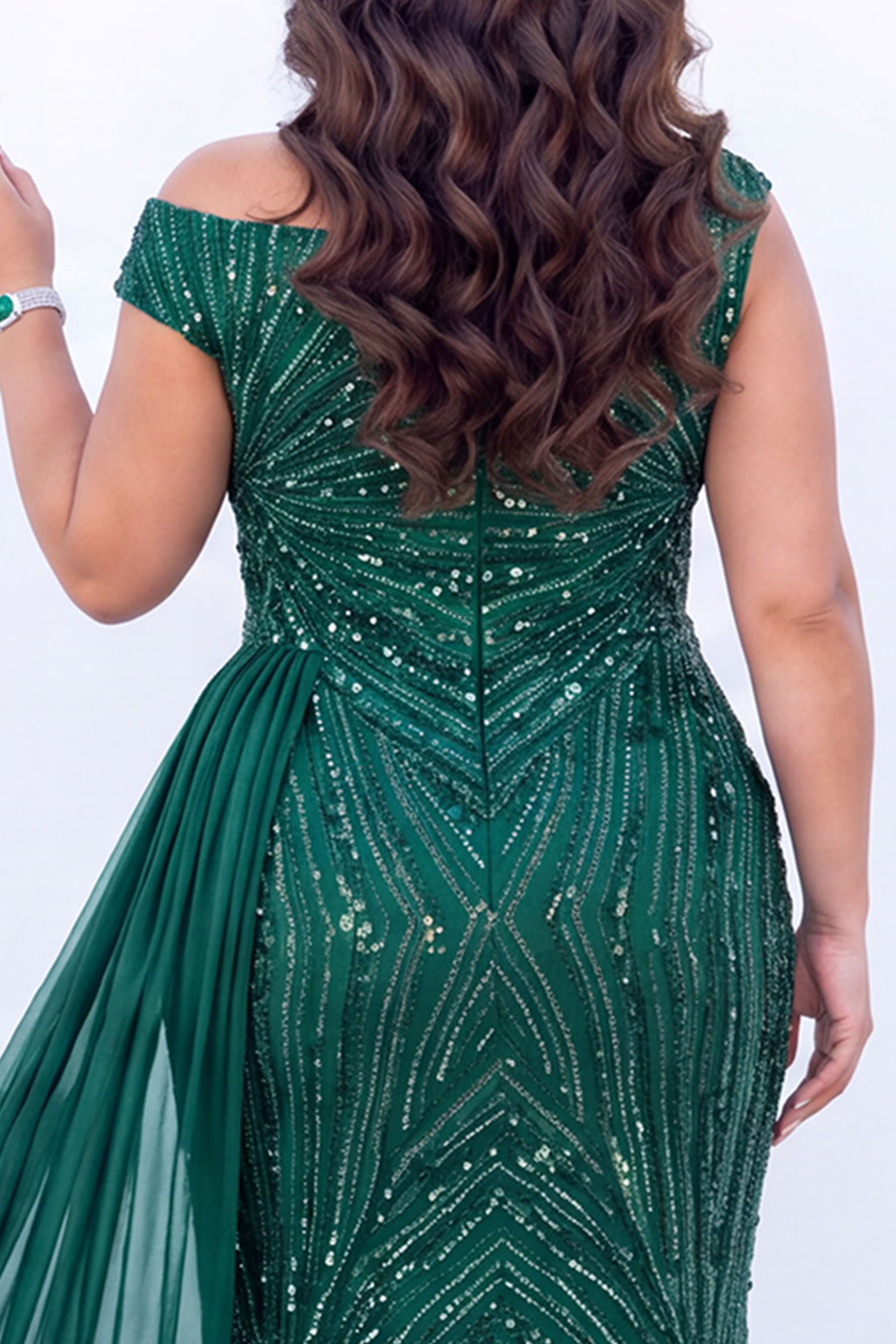 Burgundy Sequin Asymmetrical Plus Size Maxi Dress with Sash