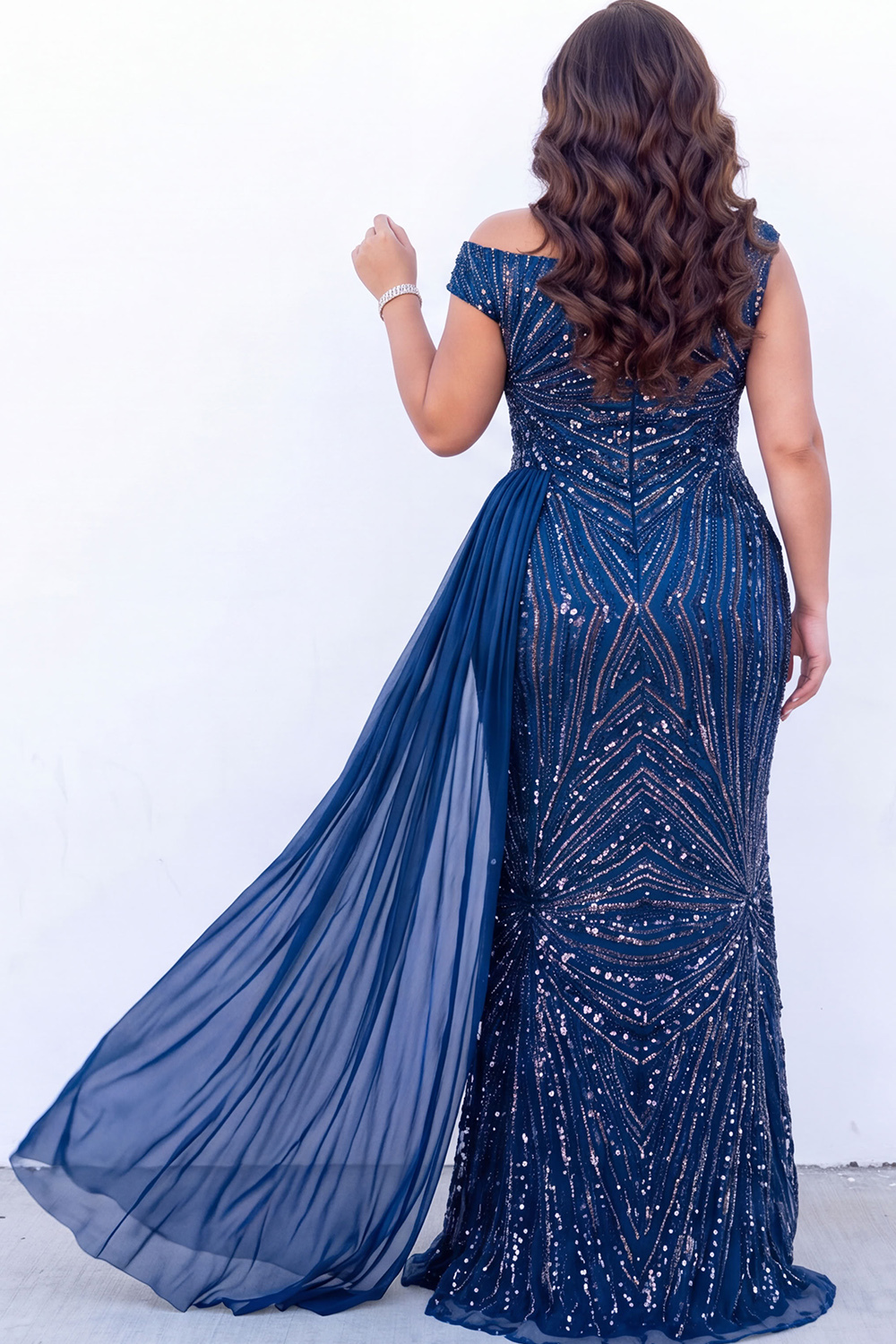 Burgundy Sequin Asymmetrical Plus Size Maxi Dress with Sash