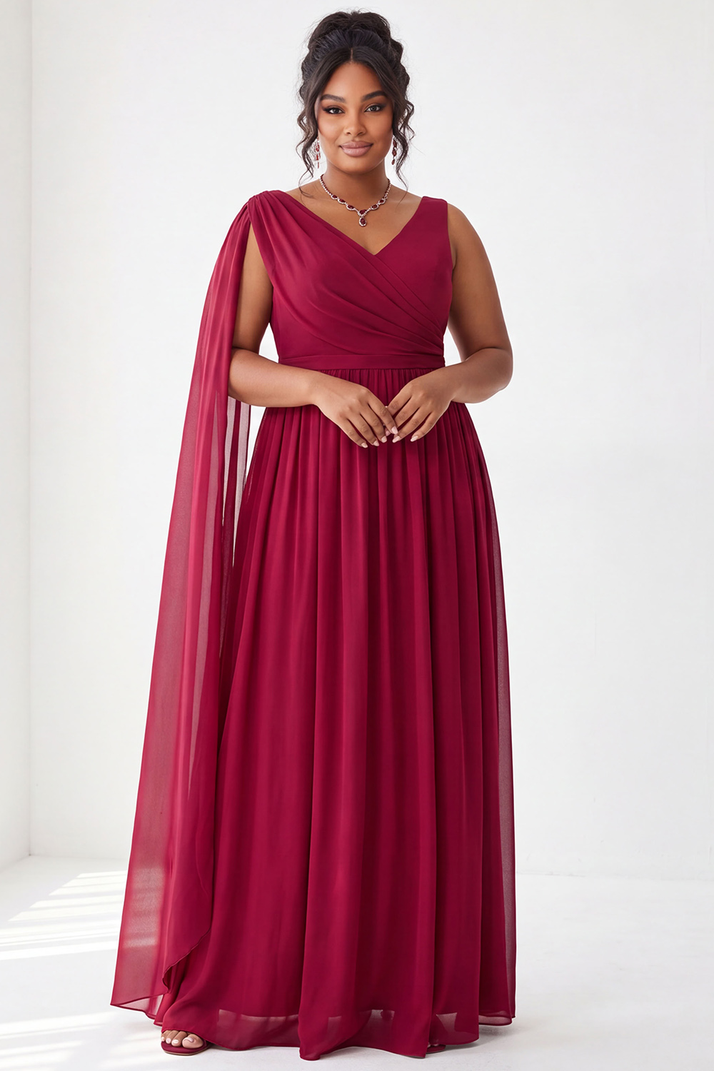 Plus Size A Line Burgundy Chiffon Formal Dress