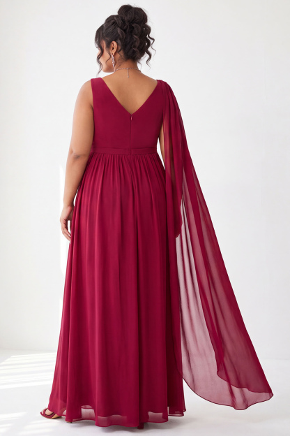 Plus Size A Line Burgundy Chiffon Formal Dress
