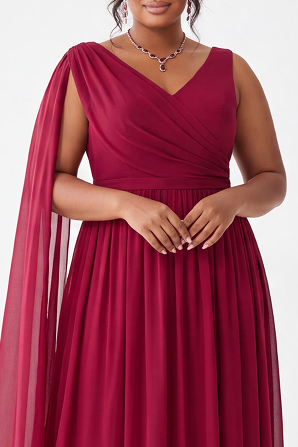 Plus Size A Line Burgundy Chiffon Formal Dress