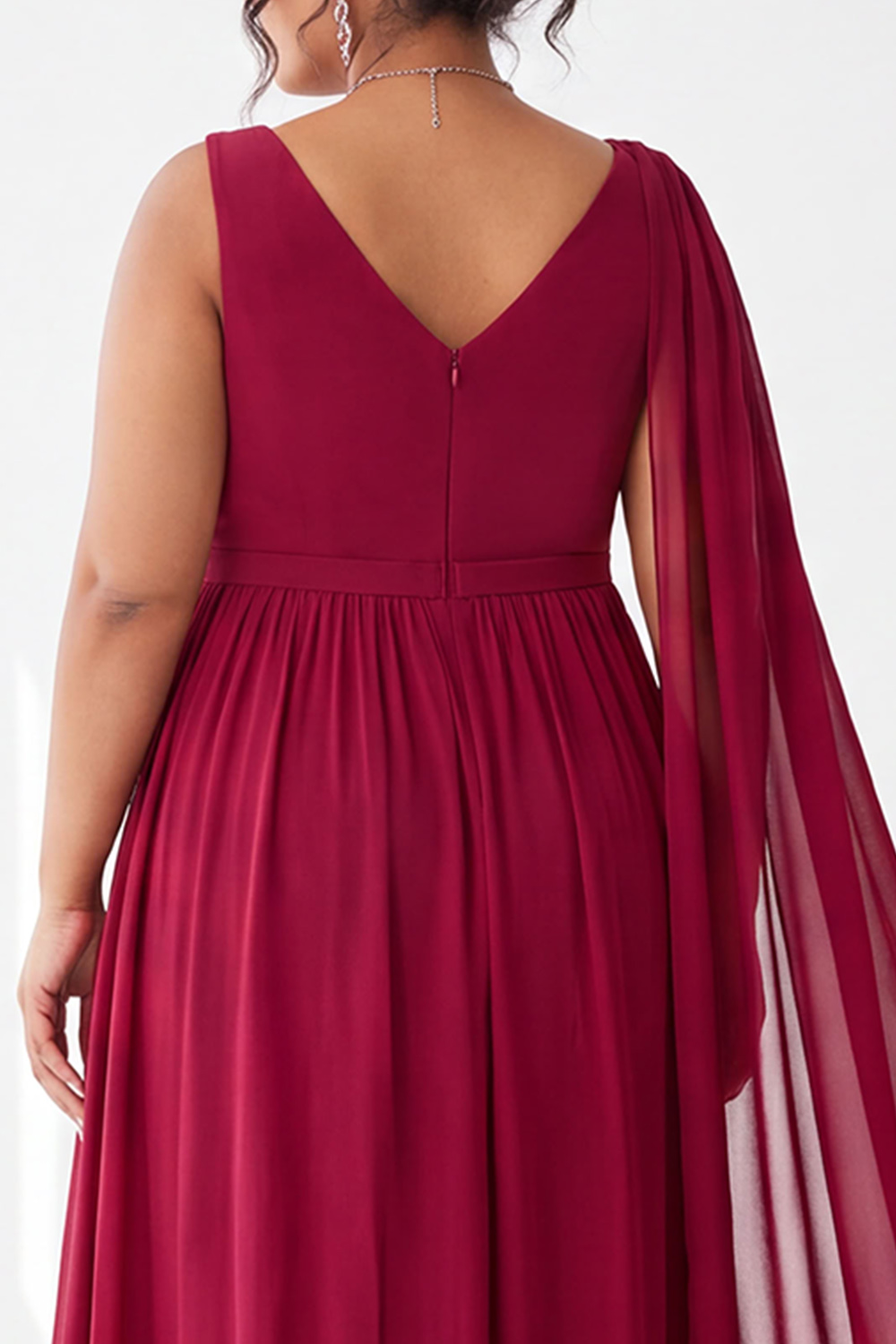 Plus Size A Line Burgundy Chiffon Formal Dress