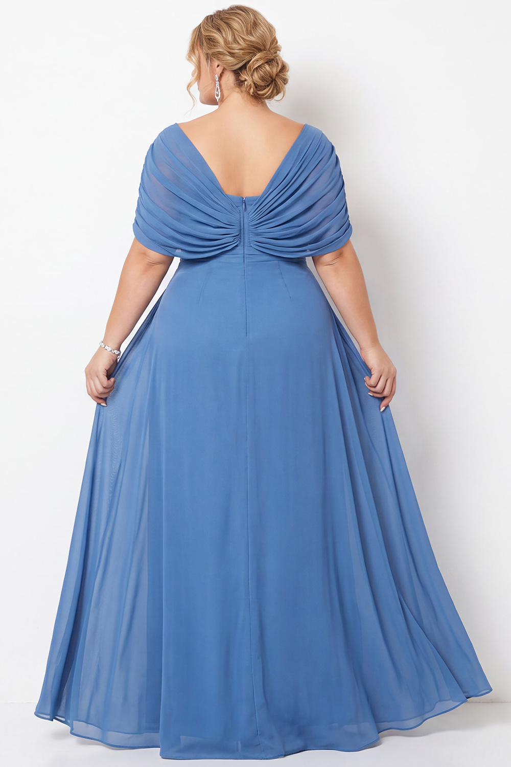 Steel Blue Off the Shoulder A Line Plus Size Maxi Dress