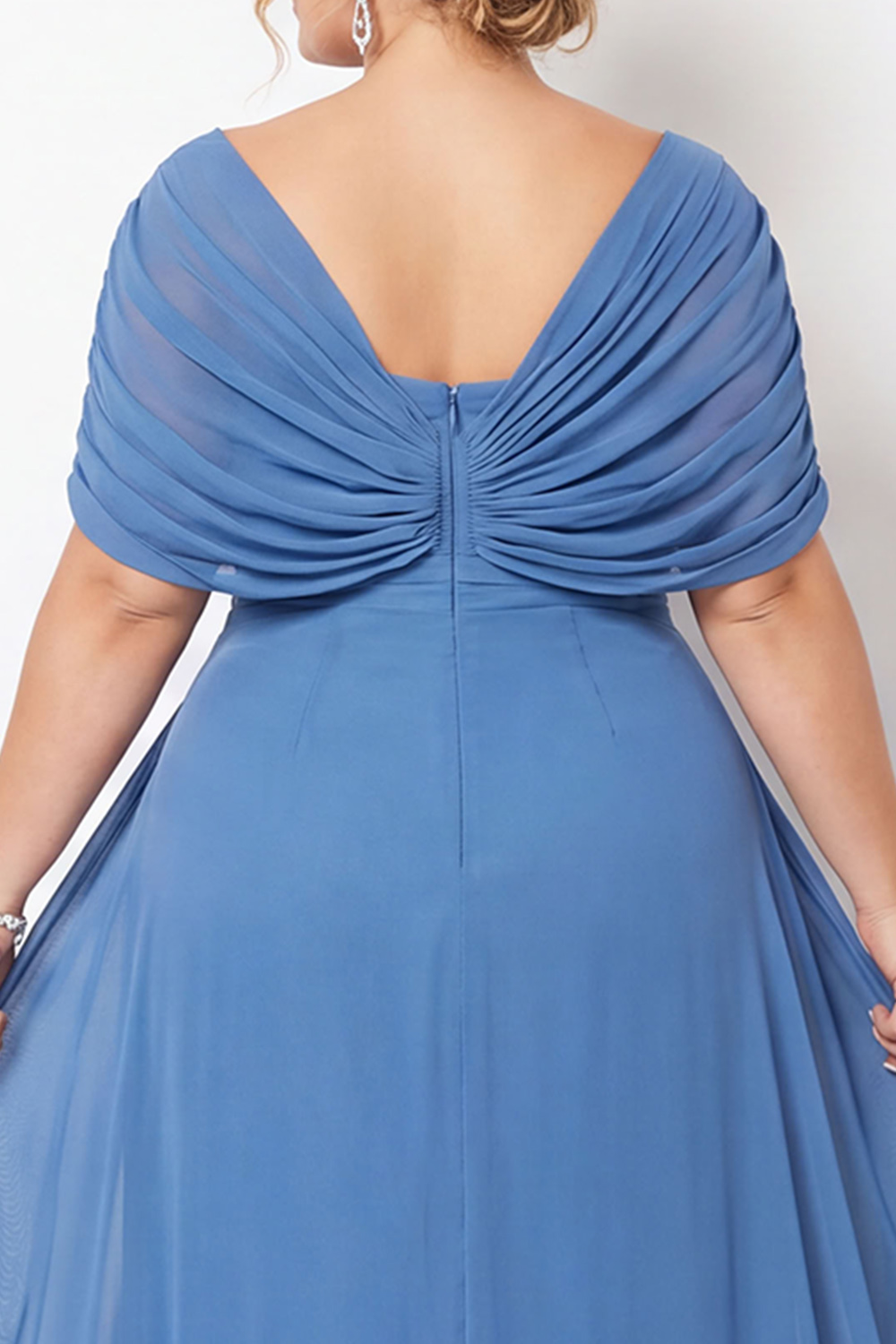 Steel Blue Off the Shoulder A Line Plus Size Maxi Dress