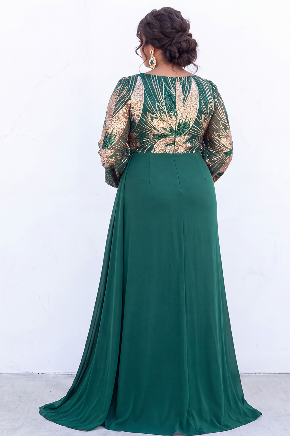 Plus Size Black Sequin Mermaid Long Sleeve Formal Dress