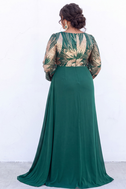 Plus Size Black Sequin Mermaid Long Sleeve Formal Dress