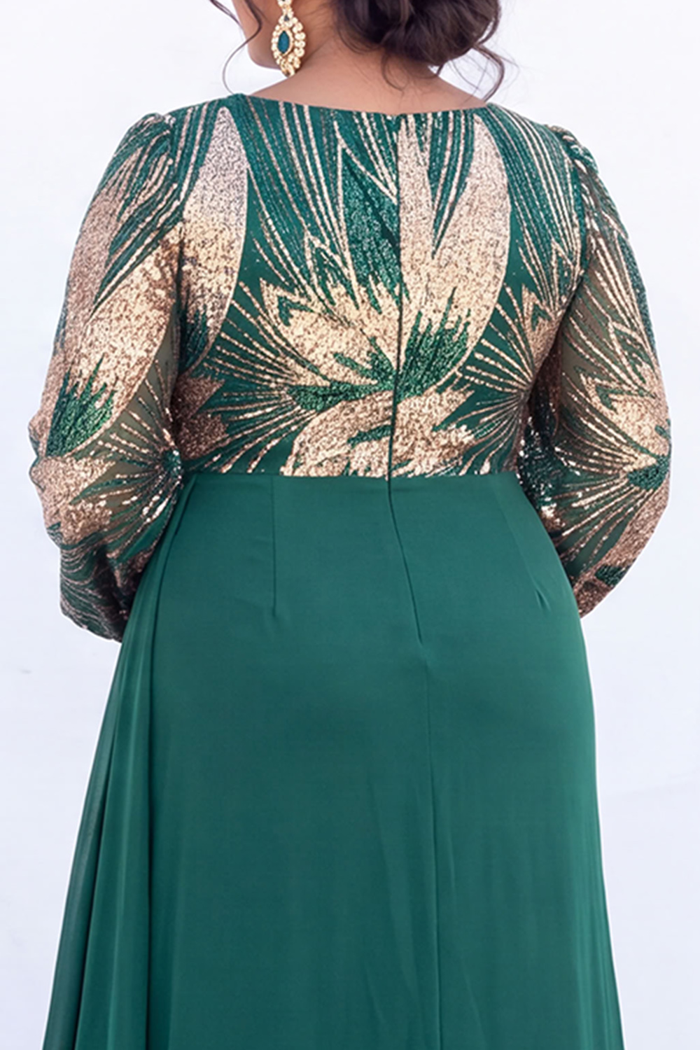 Plus Size Black Sequin Mermaid Long Sleeve Formal Dress
