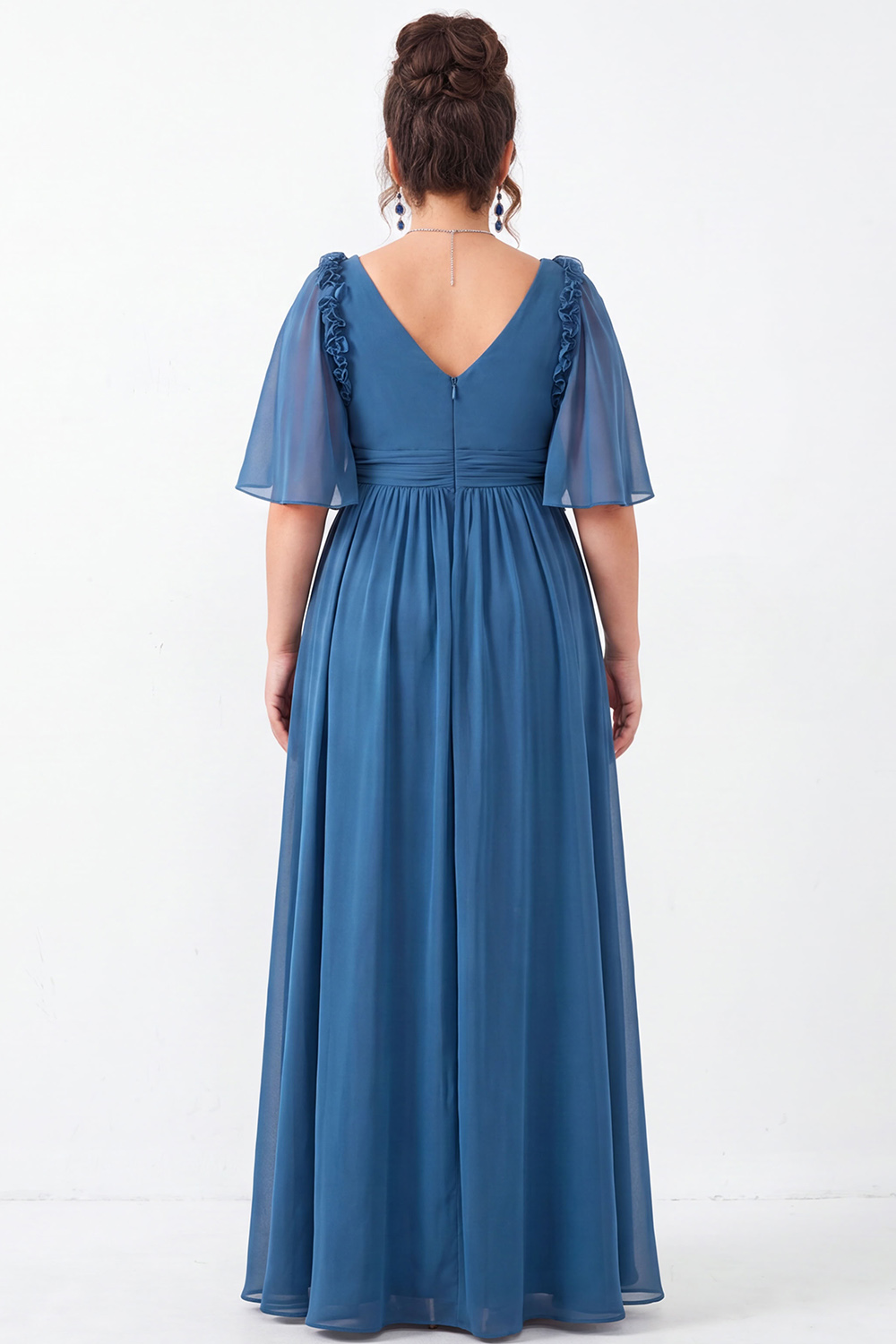 Dusty Blue A Line Plus Size Formal Dress with Half Sleeves 