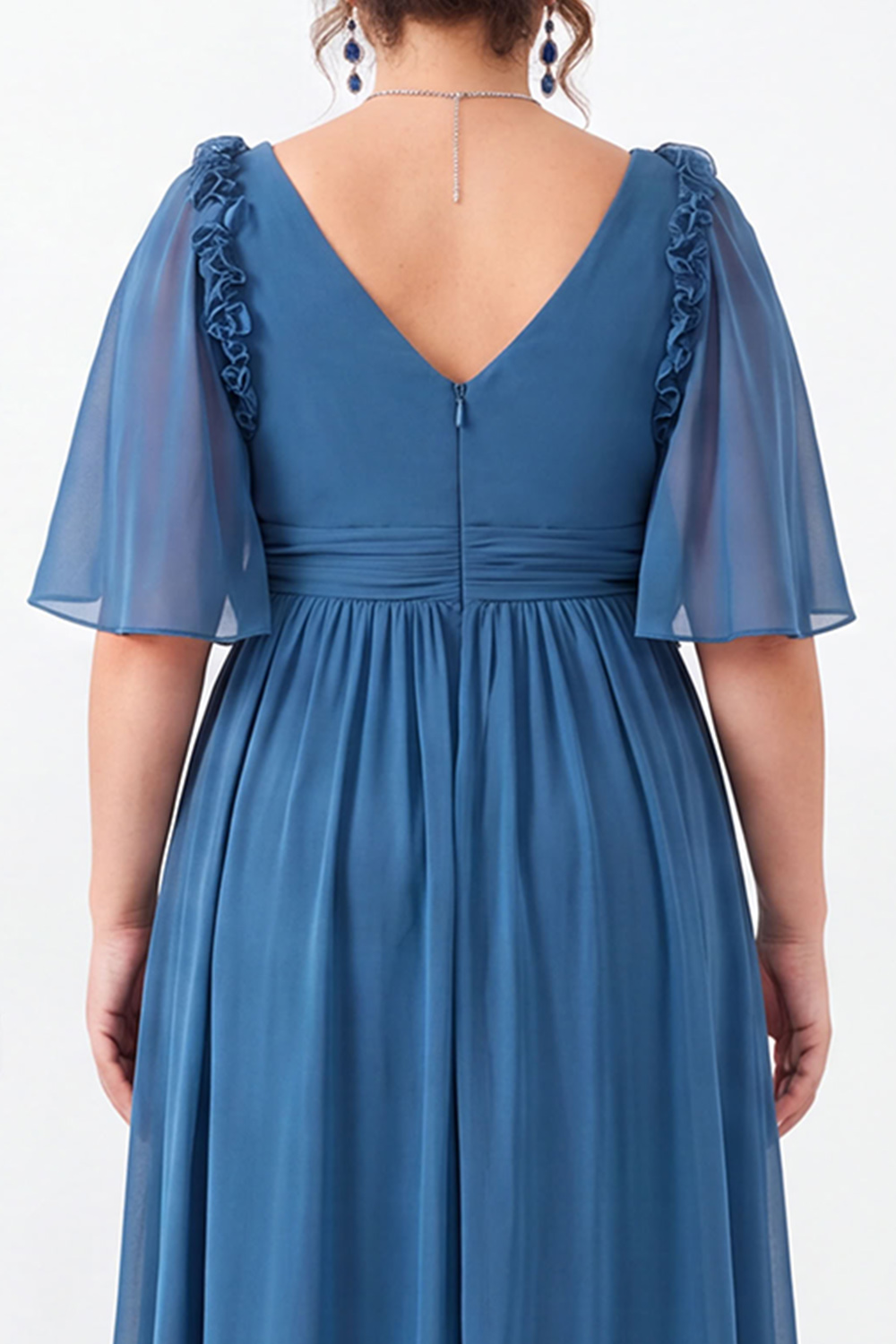 Dusty Blue A Line Plus Size Formal Dress with Half Sleeves 
