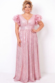 Sparkly Blush Pink Sequin A Line Plus Size Formal Dress with Puff Sleeves