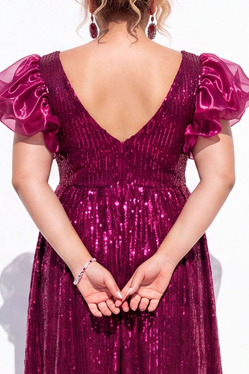 Sparkly Blush Pink Sequin A Line Plus Size Prom Dress with Puff Sleeves