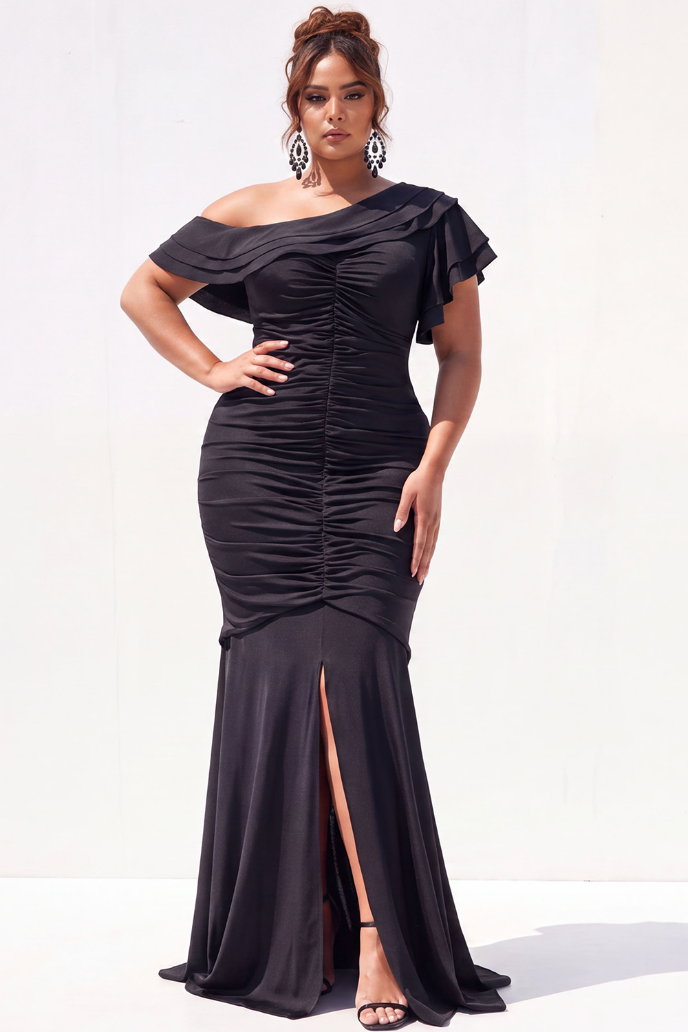 Plus Size Black Asymmetrical Mermaid Formal Dress with Slit