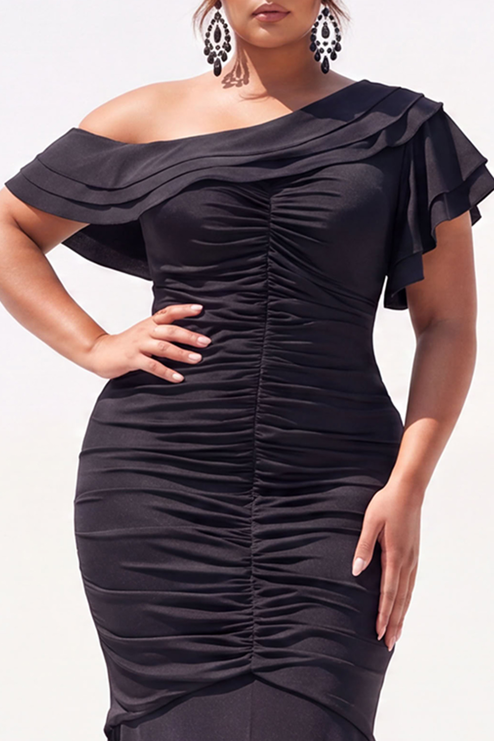 Plus Size Black Asymmetrical Mermaid Formal Dress with Slit
