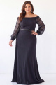 Plus Size Black Off the Shoulder Sequin Long Sleeve Formal Dress