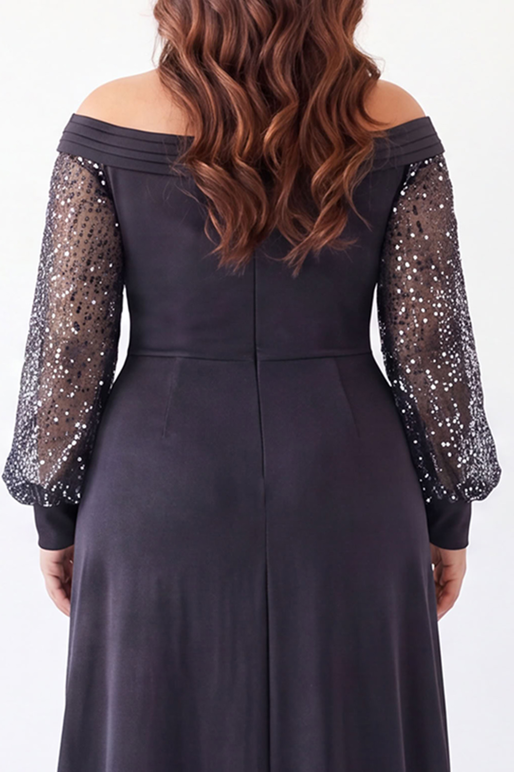 Black Sequin Beaded Off the Shoulder Maxi Dress