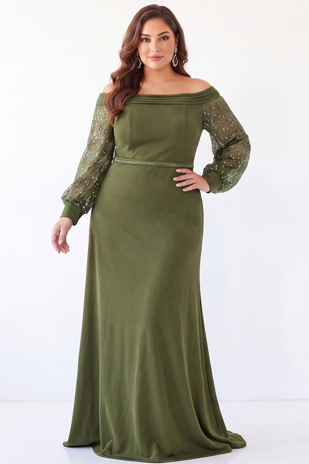 Black Sequin Beaded Off the Shoulder Maxi Dress