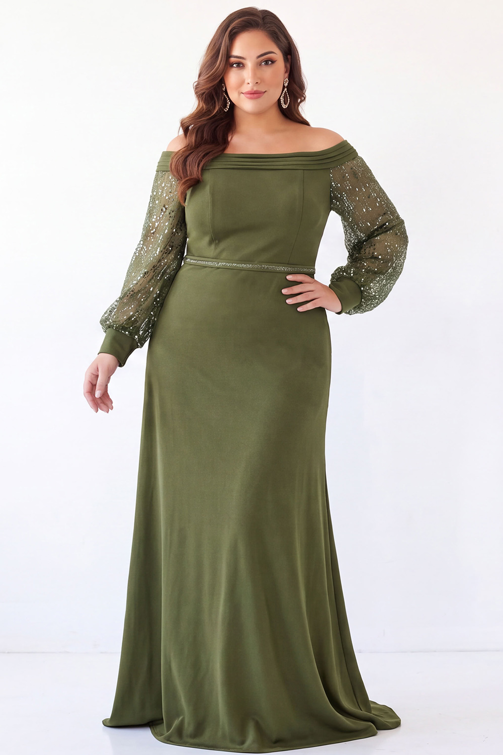 Black Sequin Beaded Off the Shoulder Maxi Dress