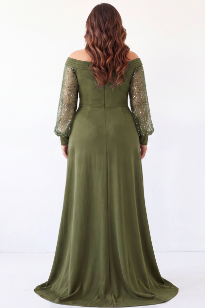 Black Sequin Beaded Off the Shoulder Maxi Dress