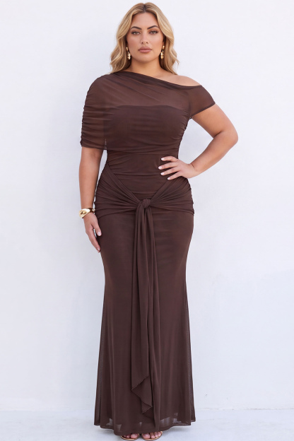 Plus Size Black Mermaid Asymmetrical Maxi Formal Dress