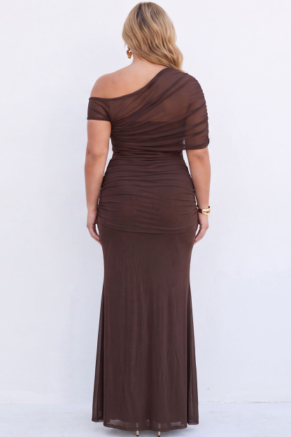 Plus Size Black Mermaid Asymmetrical Maxi Formal Dress