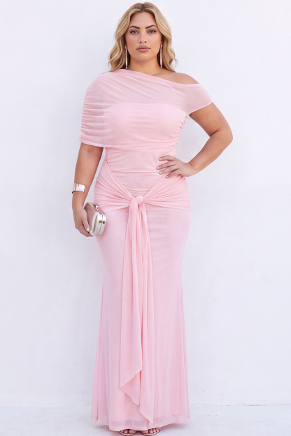 Plus Size Black Mermaid Asymmetrical Maxi Formal Dress