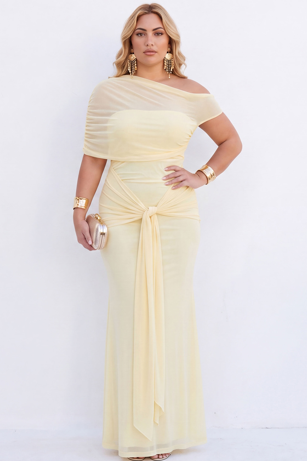 Plus Size Black Mermaid Asymmetrical Maxi Formal Dress