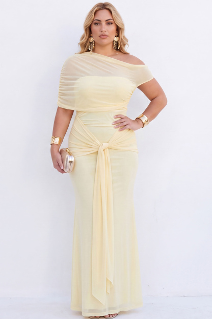 Plus Size Black Mermaid Asymmetrical Maxi Formal Dress