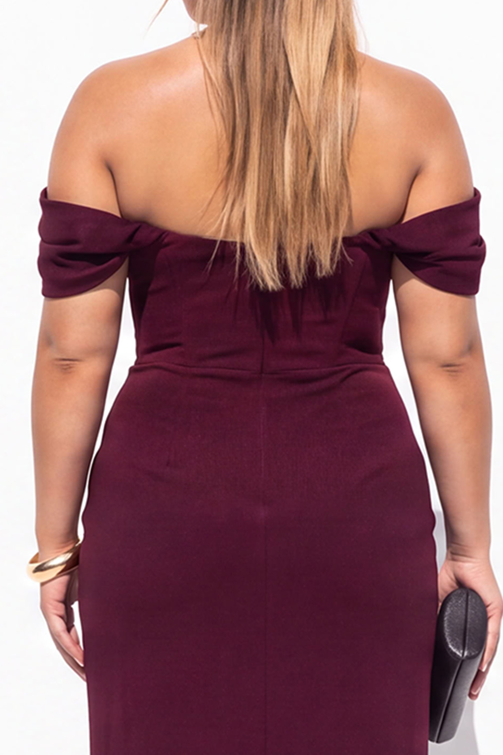Black Corset Off the Shoulder Plus Size Maxi Formal Dress with Slit