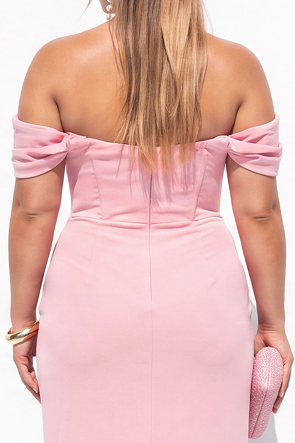Black Corset Off the Shoulder Plus Size Maxi Formal Dress with Slit