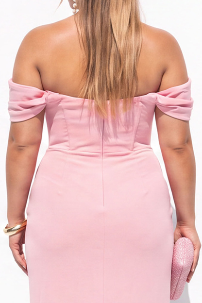 Black Corset Off the Shoulder Plus Size Maxi Formal Dress with Slit
