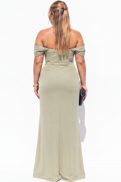 Black Corset Off the Shoulder Plus Size Maxi Formal Dress with Slit