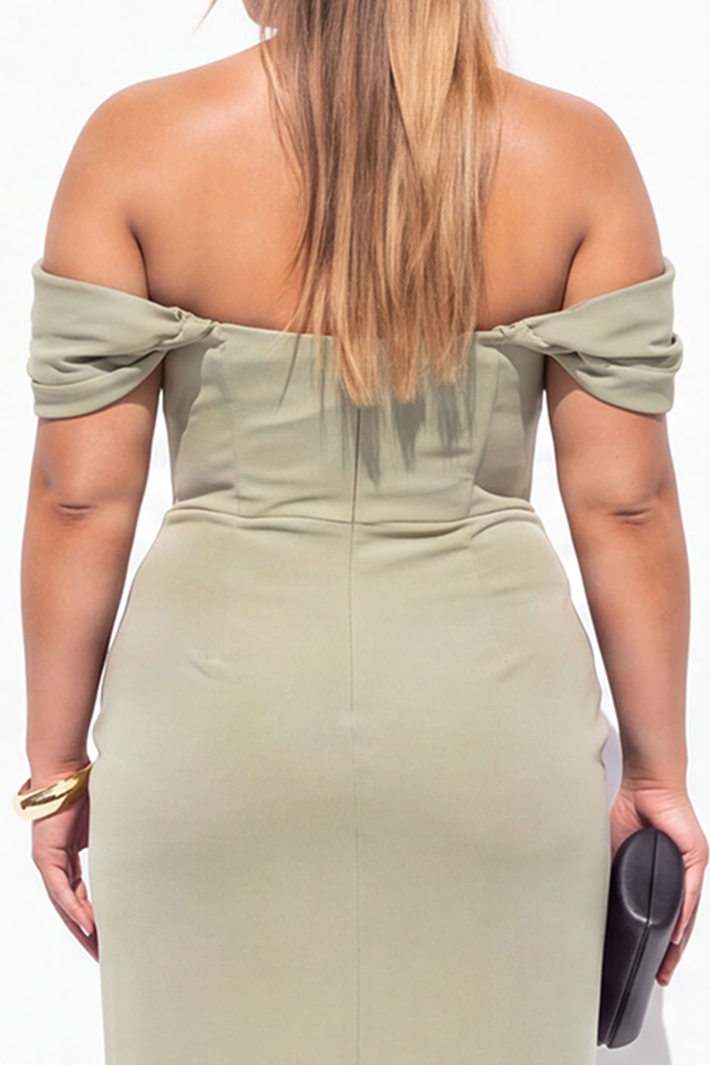 Black Corset Off the Shoulder Plus Size Maxi Formal Dress with Slit