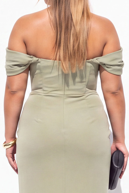 Black Corset Off the Shoulder Plus Size Maxi Formal Dress with Slit