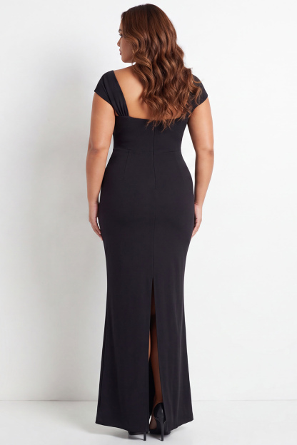 Plus Size Black Mermaid Sweetheart Cap Sleeves Maxi Formal Dress