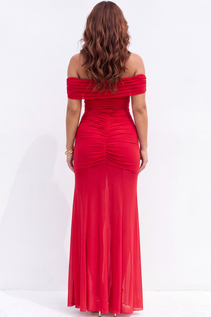 Plus Size Beige Off the Shoulder Maxi Formal Dress with Side Slit