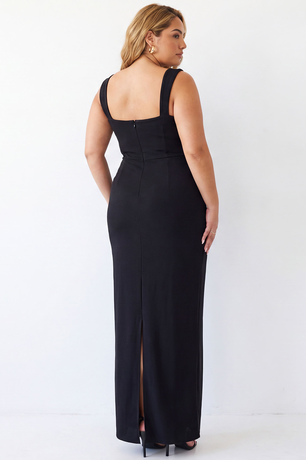 Black Square Neck Maxi Plus Size Formal Dress with Slit