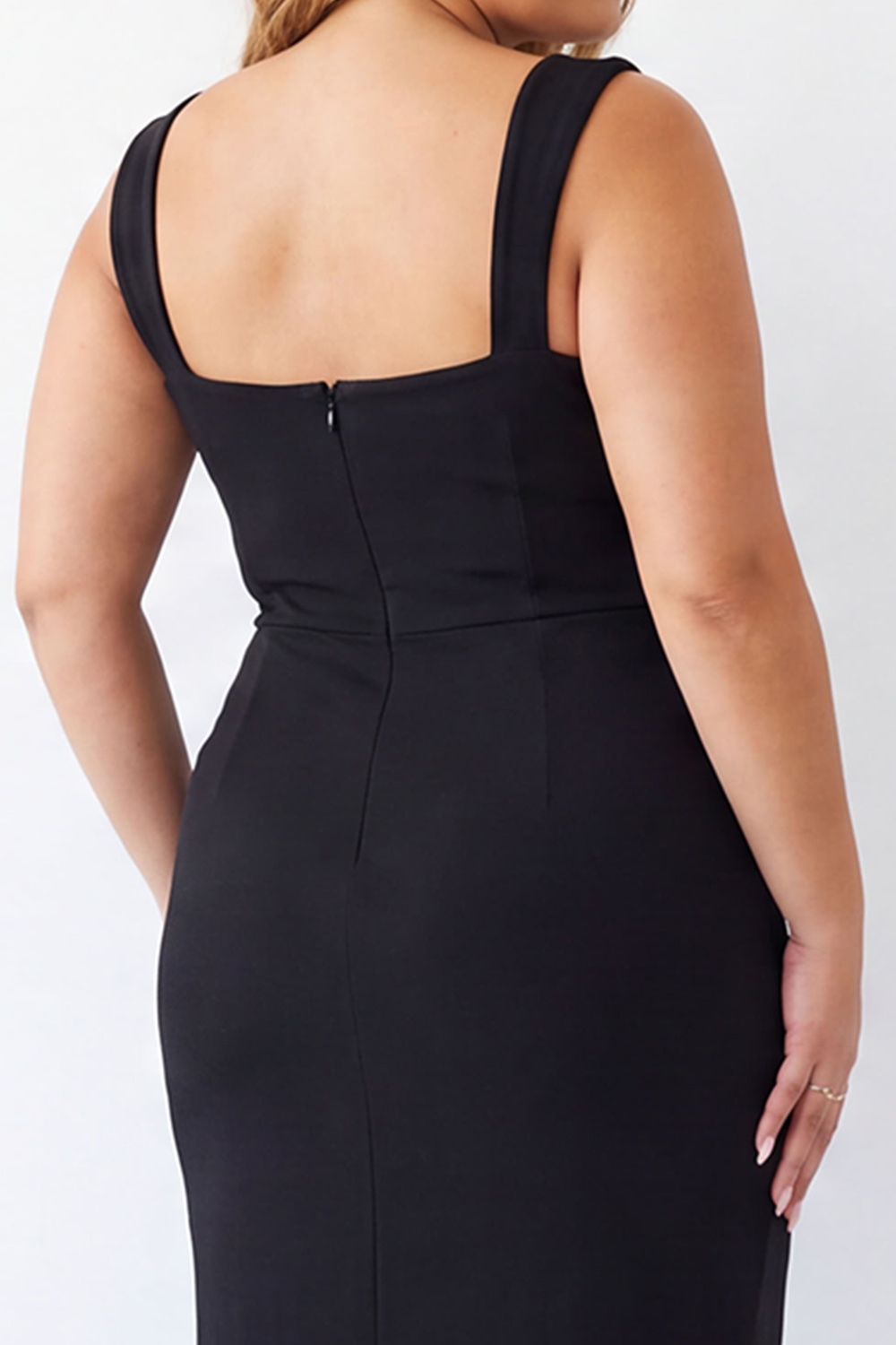 Black Square Neck Maxi Plus Size Formal Dress with Slit
