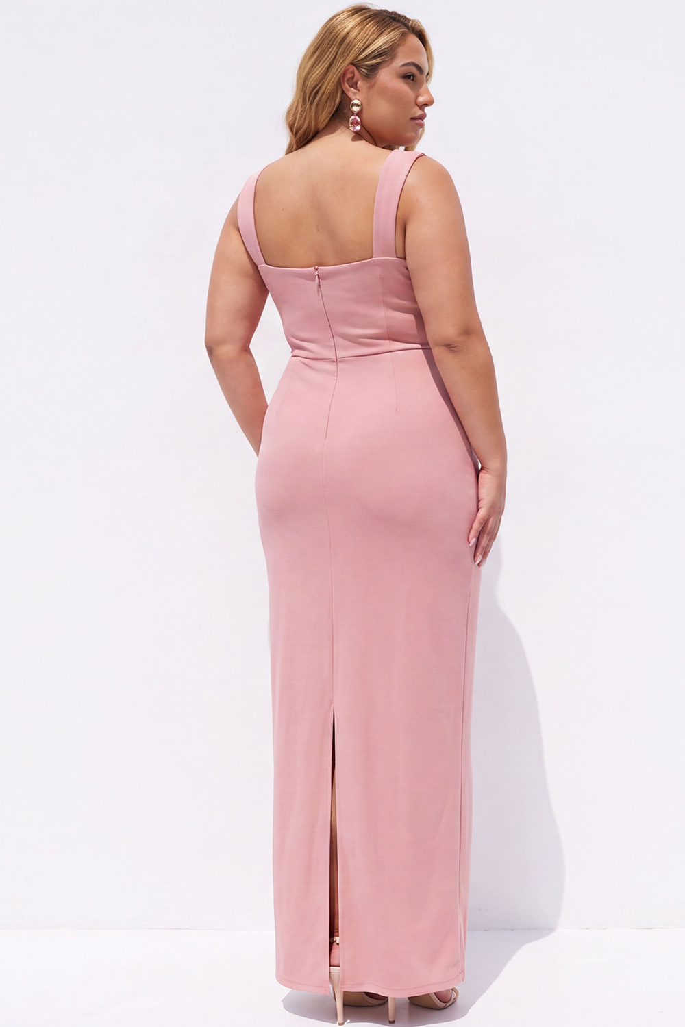 Black Square Neck Maxi Plus Size Formal Dress with Slit