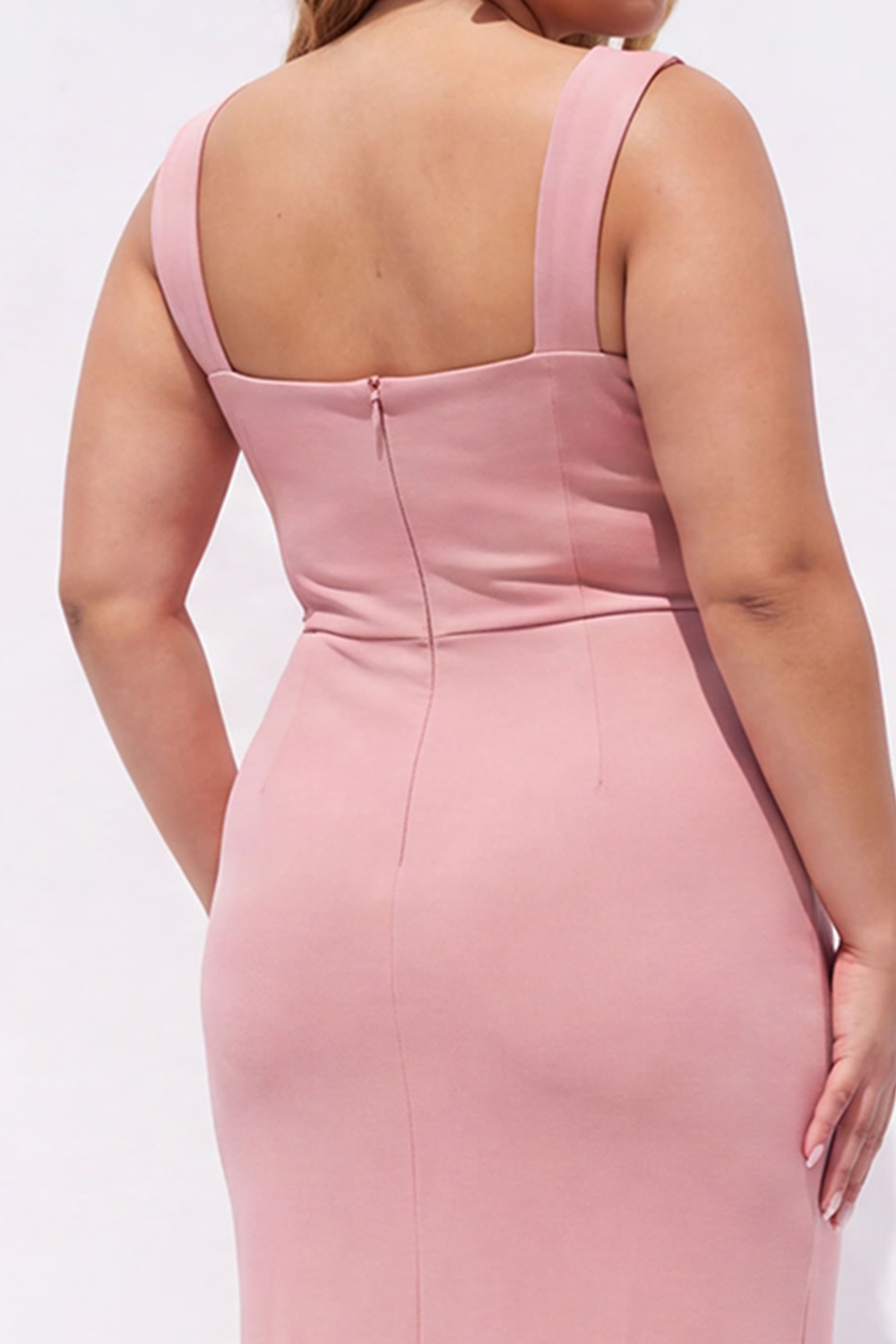Black Square Neck Maxi Plus Size Formal Dress with Slit