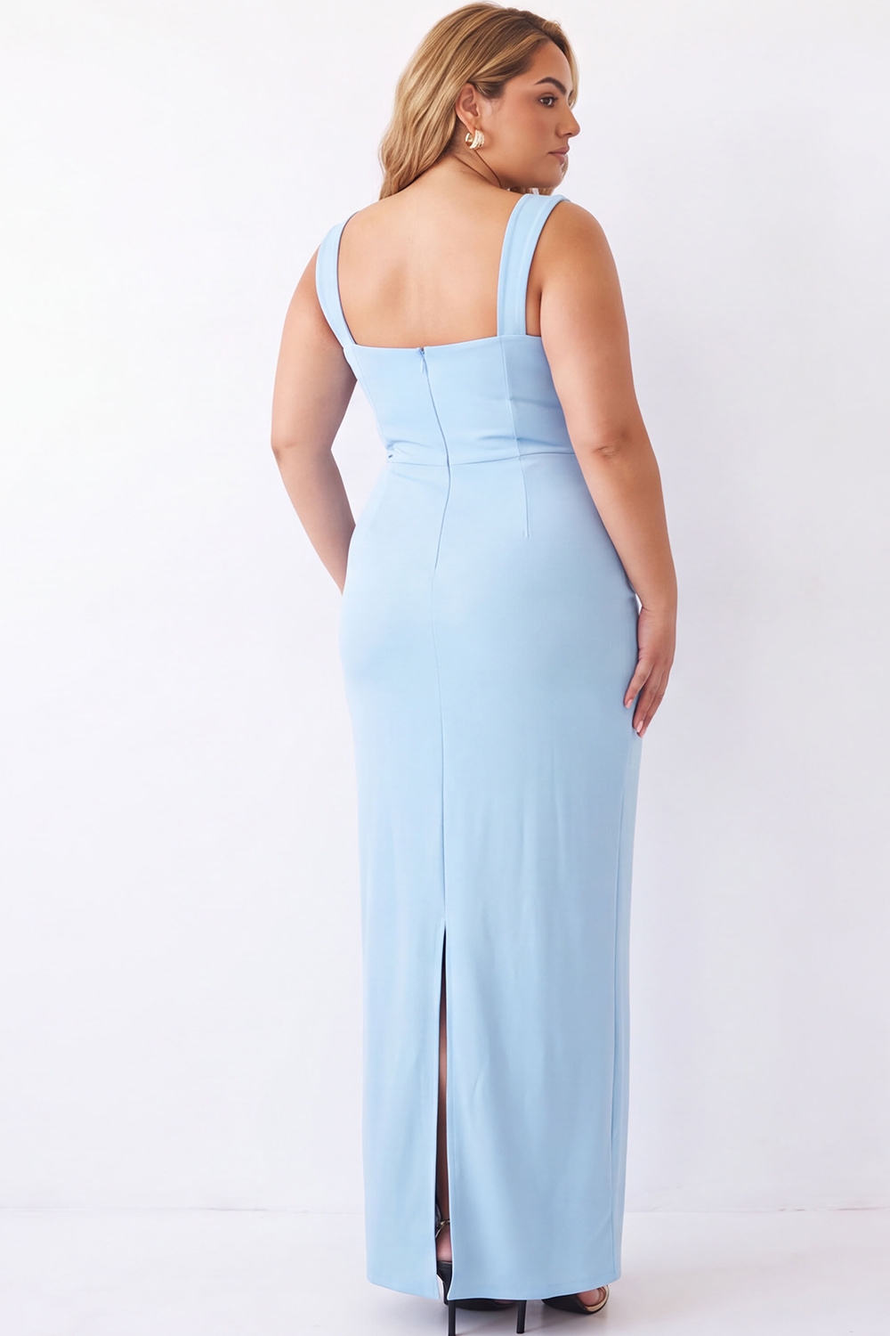 Black Square Neck Maxi Plus Size Formal Dress with Slit