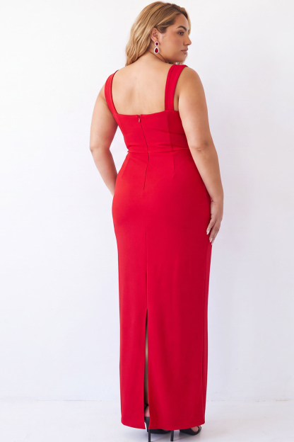 Black Square Neck Maxi Plus Size Formal Dress with Slit