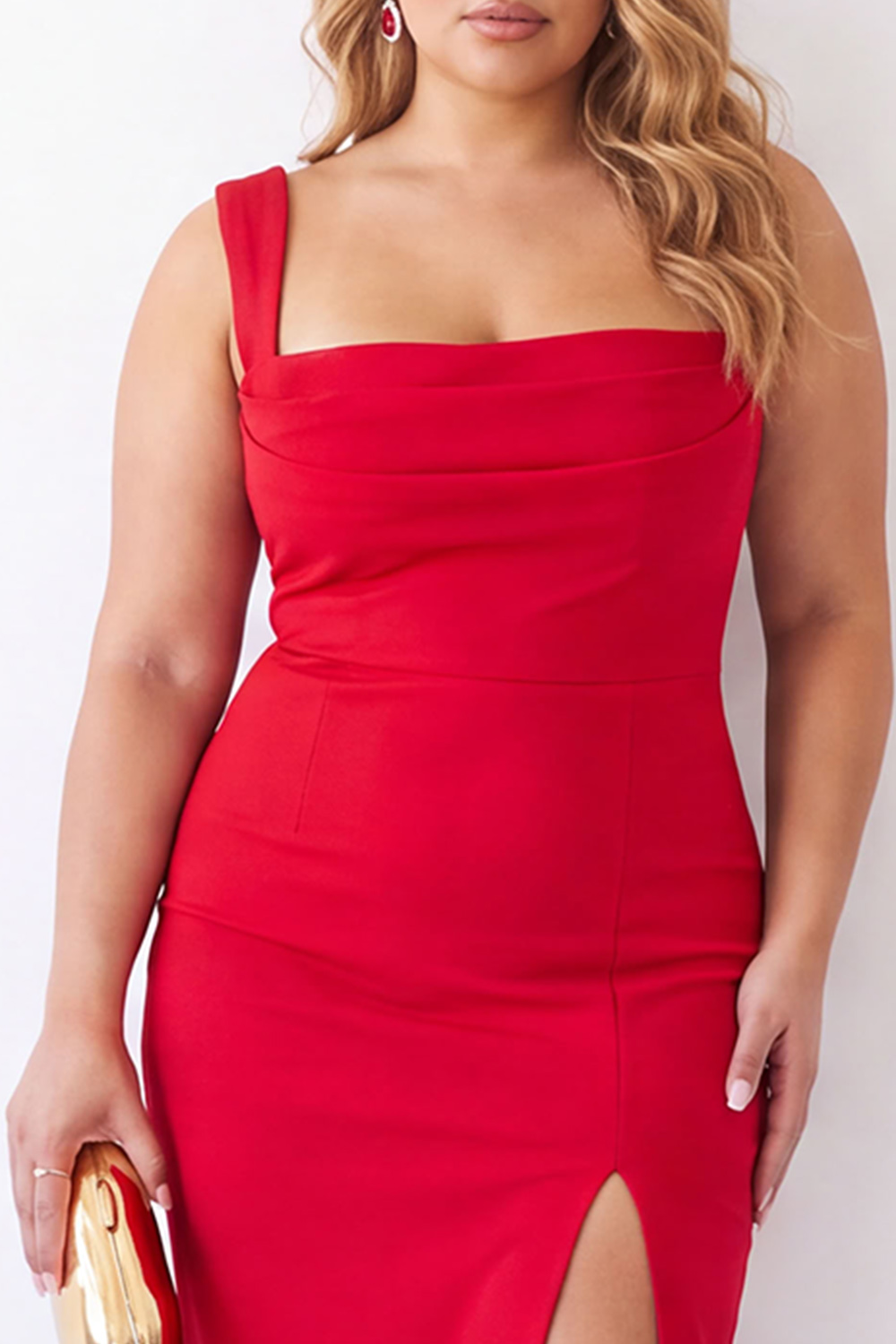 Black Square Neck Maxi Plus Size Formal Dress with Slit