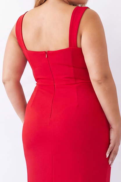 Black Square Neck Maxi Plus Size Formal Dress with Slit