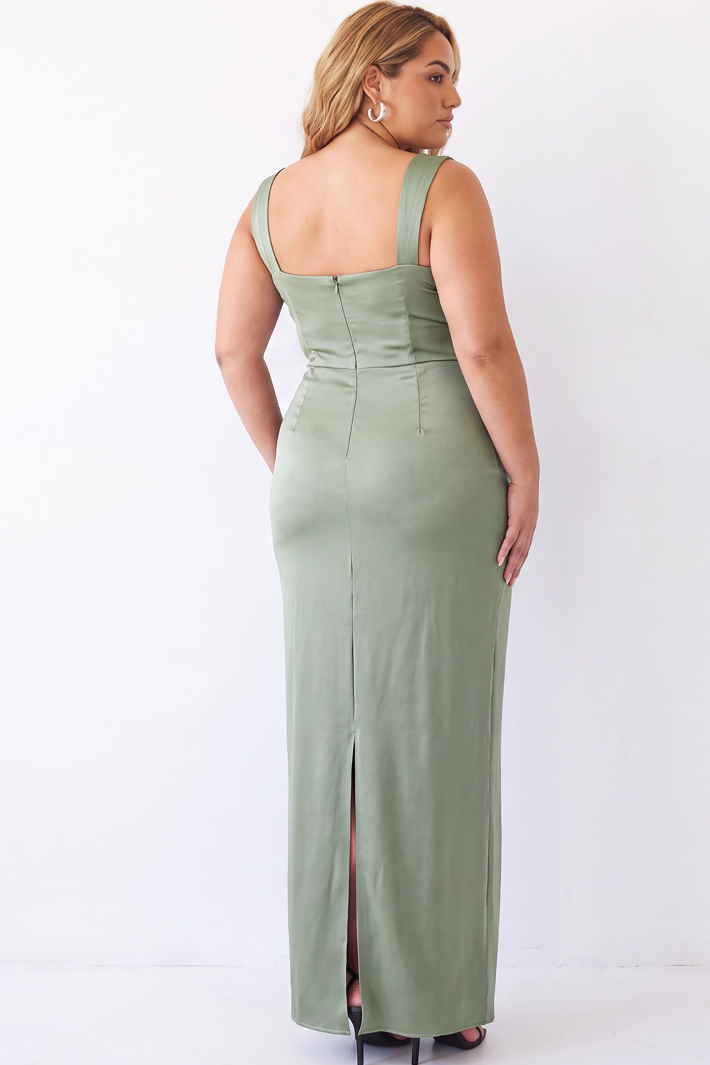 Black Square Neck Maxi Plus Size Formal Dress with Slit
