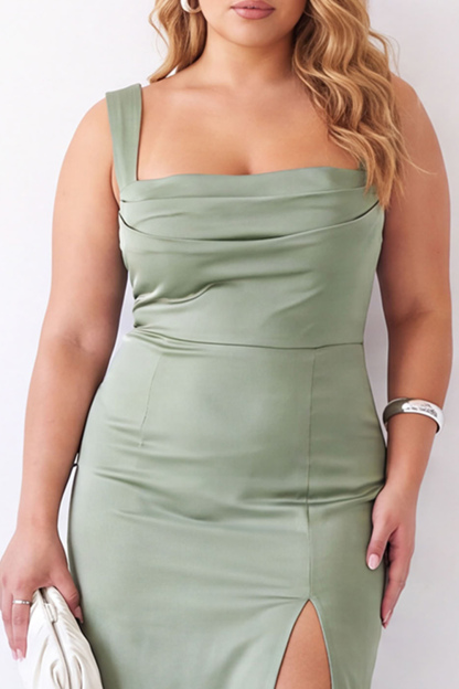 Black Square Neck Maxi Plus Size Formal Dress with Slit
