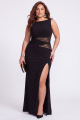 Plus Size Black Bateau Neck Lace Mermaid Maxi Formal Dress with Slit