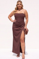 Strapless Plus Size Brown Sheath Corset Formal Dress with Slit